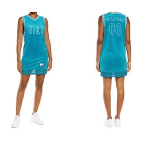 Nike Serena Williams Design Crew Turquoise Velour Tennis Jersey Dress L NWT